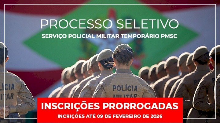 Inscrições para o processo seletivo de policial militar temporário da PMSC estão prorrogadas